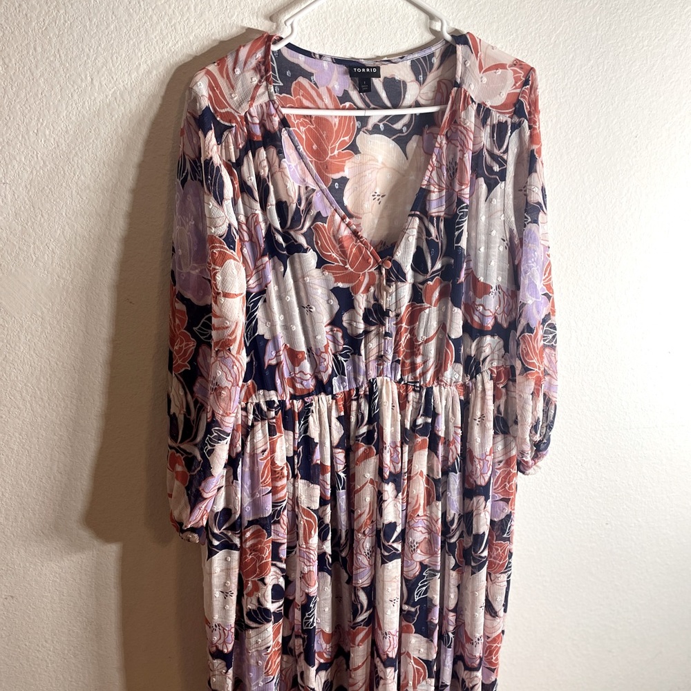 Midi Torrid Chiffon Floral Dress torrid size 1